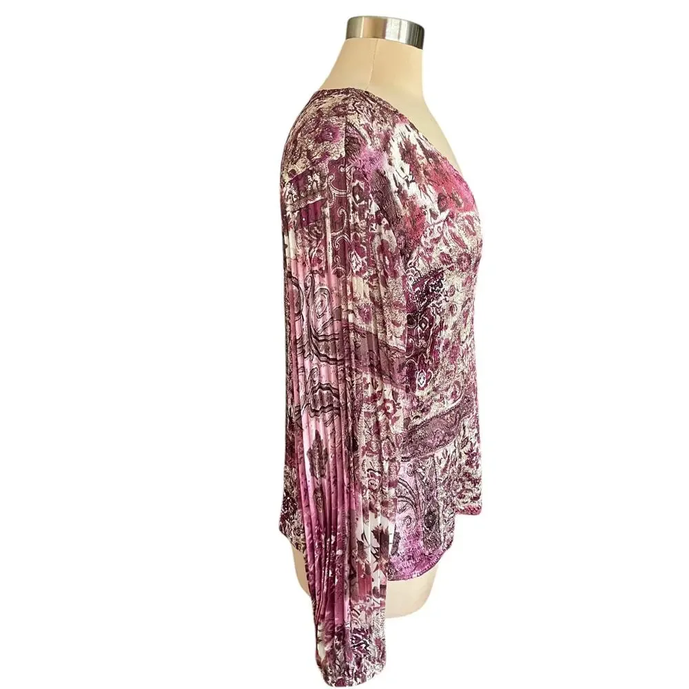 Dressbarn Burgundy Purple Paisley‎ Grunge Print Top LARGE Whimsygoth Dark Fairy